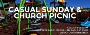 Church Picnic & Casual Sunday @ Stephen C. Guerber Park Sunrise Shelter, East B | Eagle | Idaho | United States